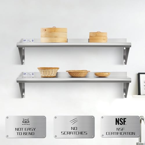 Image of Hally Stainless Steel Shelf Wall Mounted Metal Shelf Wall Shelf 10 x 36 NSF Heavy Duty 315 lb Capacity, Commercial Wall Mounted Storage Rack for Kitchen, Garage, Laundry Room 2 Pack