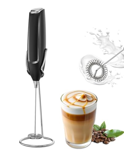 AMZCHEF Electric Milk Frother, Handheld Foam Maker for Coffee Latte, 10,000 RPM High Speed Whisper Quiet, 304 Stainless Steel Stirrer, One-Touch Operation, Easy to Clean with Storage Stand