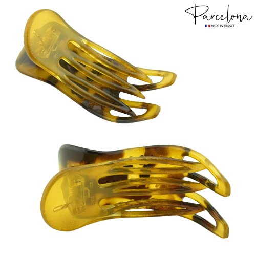 Parcelona French Simply Bear Paw Medium 3” Celluloid Acetate Side Slide In Jaw Yoga Fine Hair Claw Clip For Women And Girls (Light Tortoise Shell) #TOP1