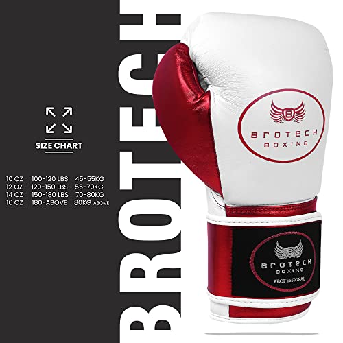 Brotech Professional Boxing Gloves For Men & Women Training, Sparring, Punching, Heavy Bag, Focus Mitts Pads Workout - Kickboxing, Muay Thai, Mma (14 Oz, White Red) #TOP3