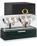 QWATCH Watch Stand Display Case - Acrylic Watch Box for 2 or 4 Watches with Jewelry Valet Tray and Drawer