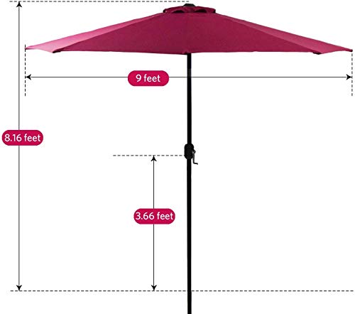 9 Ft Patio Umbrella,Outdoor Umbrella With Crank And 8 Ribs, Polyester Aluminum Alloy Pole Tilt Button Outside Table Umbrella.fade Resistant Water Proof Patio Table Umbrella(Burgundy) #TOP2