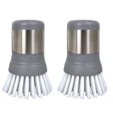 Sophisti-Clean Stainless Steel Mini Scrub Brush, Ergonomic Palm Scrubber with Stainless Steel Handle, Pack of 2, Gray (1436A2P6-AMZ)