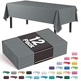 12-Pack Premium Plastic Tablecloth 54in. x 108in. Rectangle Table Cover - Silver