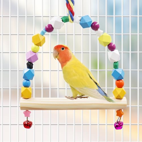 Image of Oooct 2 Pack Bird Swing, Hanging Colorful Wooden Parrot Perch Stand Toy, Bird Cage Accessories, Suitable for Small to Medium Birds Parrots Parakeets Cockatiels Conure Budgies Love Birds