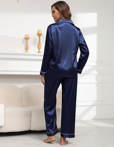 Image of UMBY Silk Satin Pajamas for Women Set 2 Piece Silk Pjs Long Sleeve Top Cozy Sleepwear Silky Pajamas