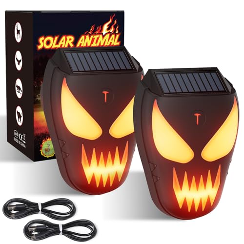Solar Nocturnal Animal Repeller with Flickering Flame Waterproof Solar Racoon Repellent Outdoor Coyote Deterrent for Fox Raccoon Skunk Deer - Predator Light for Chicken Coop Garden (2Pack-Black)