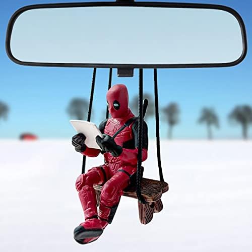 Funny Anime Car Mirror Hanging Accessories Car Pendant Reading Deadpool Ornaments Auto Rearview Mirror Decoration Car Accessories Christmas Halloween Gifts Car Interior Decor