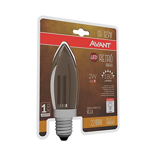 Lâmpada Retrô Filamento Vela LED, Soquete E14, Luz âmbar 2200K, 2W, 127V, Avant