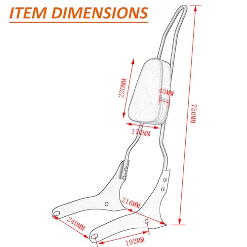 Motaux Passenger Sissy Bar Tall Backrest