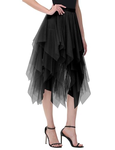 MERCIYD Jupe plissée en Tulle Asymétrique Tulle Jupe Courtes Jupes Midi Jupe d'été Goth Dentelle Robe Vintage Couleurs Variées