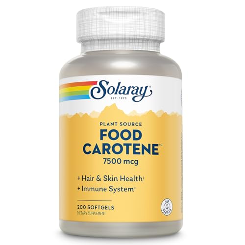 SOLARAY Food Carotene 7500mcg (25000 IU) - Beta Carotene Vitamin A Supplement - Wellness and Immune Support Supplement, Potent Eye Vitamins and Skin Food, Plant Sourced, 60-Day Guarantee, 200 Softgels