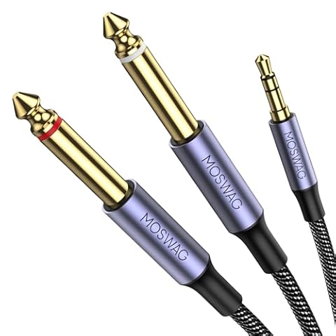 MOSWAG 6FT 3.5mm 1/8 "TRS do 2 x 6.35mm 1/4" TS Mono Y Kabel 1m Kabel rozdzielaj?cy kompatybilny z laptopem, odtwarzaczem CD, wzmacniaczem mocy, mikserem, domowymi systemami stereo