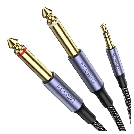 MOSWAG 6FT 3.5 mm 1/8 "TRS a 2 x 6.35 mm 1/4" TS Cable mono Y Cable divisor de 1 m Compatible con computadora portátil, reproductor de CD,amplificador de potencia,mezclador,sistemas estéreo domésticos