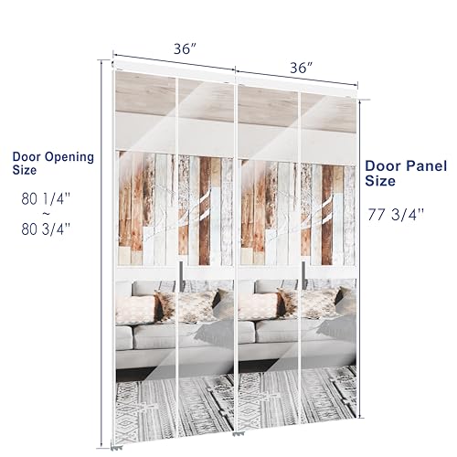 Image of Bifold Door for 72 inchx80 inch Opening, Preassembled Aluminum Alloy Mirrored Folding Door with Hardware Kit Included, Interior Bi fold Barn Door for Bedroom & Closet, White