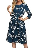 Simple Flavor Women's Floral Vintage Dress Elegant Midi Evening Dress 3/4 Sleeves (3190NA, Medium)