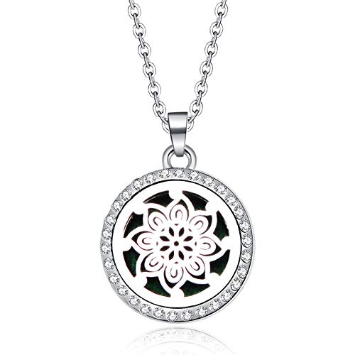 Preisvergleich Produktbild Aromatherapie-Anhänger Kaleidoskop Muster Kristall Aroma Medaillon Anhänger Halskette Edelstahl Aromatherapie Ätherisches Öl Diffusor Zirkon Schmuck