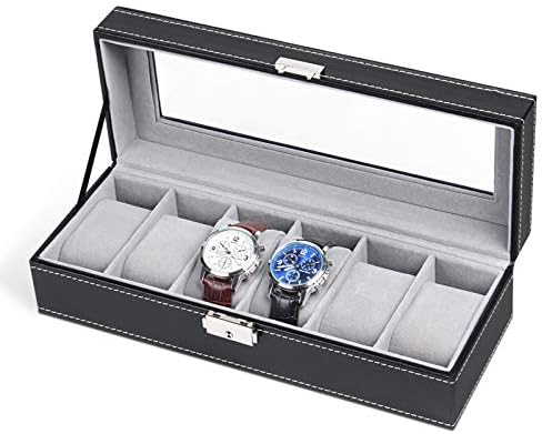 NEX 6 Slots Watch Box Organizer for Men Valentine Gift Black Display Watch Storage Case