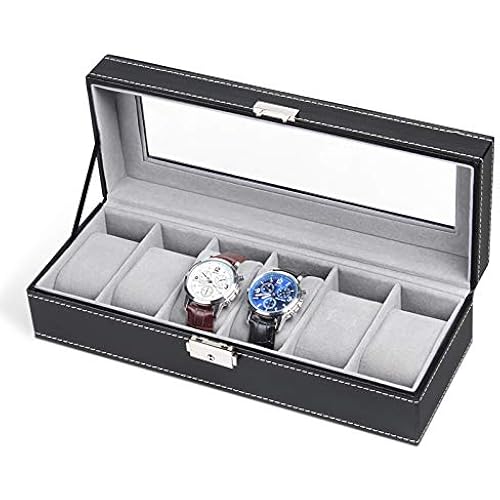 NEX 6 Slots Watch Box Organizer for Men, Black Watch Holder Display Case
