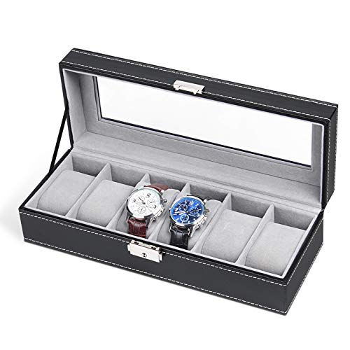 NEX 6 Slots Watch Box Organizer for Men, Black Watch Holder Stand Display Storage Case by NEX - Used condition - US$16.91