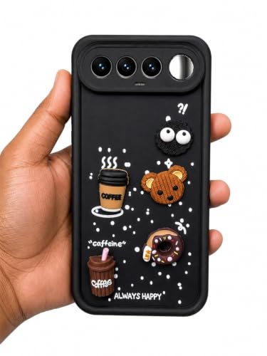 Image of Bintage Cute Fun Taddy Cartoon 3D Ball Bear Milk Cake Coffee Silicon Case Full Body & Camera Protection Back Cover Compatible for Realme 16 5G - Black
