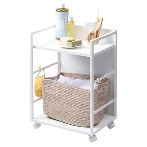 Yamazaki Home Tower Wheeled Wagon Cart with Adjustable Shelves and Hooks - Rolling Concealed Organization for Food, Pet Supplies, Or School Supplies, 24" - Steel - Cover