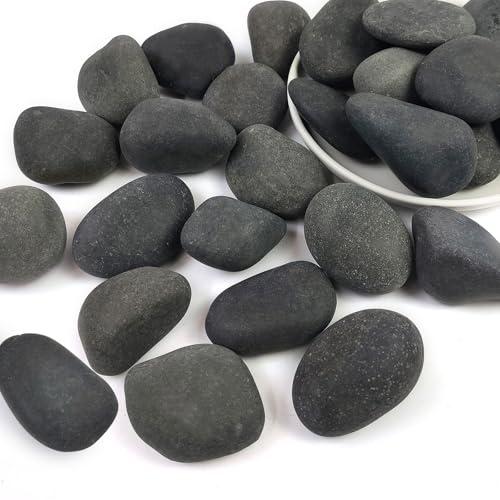 SHIZWU Black River Rocks for Landscaping, 2-3 Inch Natural River Rocks for Garden Beds, Potted Plants, Fish Tanks, DIY Pathway and Backyard Accent, Stones for Crafts, Walkways(40lbs Bulk) by SHIZWU - Used condition - US$62.34