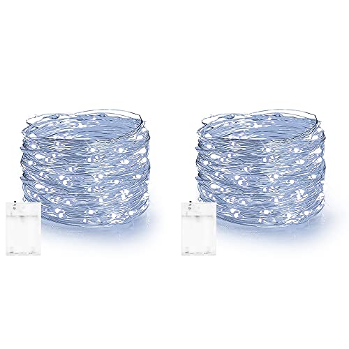 Image of Dazzle Bright Fairy Lights Battery Operated, 2 Pack Total 40FT 120LED Silver Wire Waterproof Battery Operated String Lights, Christmas Decorations for Indoor Outdoor Bedroom Yard Decor, White