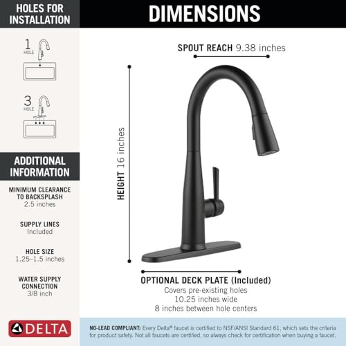 Image of Delta Essa Matte Black Touch Kitchen Faucet with Pull Down Sprayer, Modern Single Hole Touch On Kitchen Sink Faucet, Single Handle, Matte Black 9113T-BL-DST