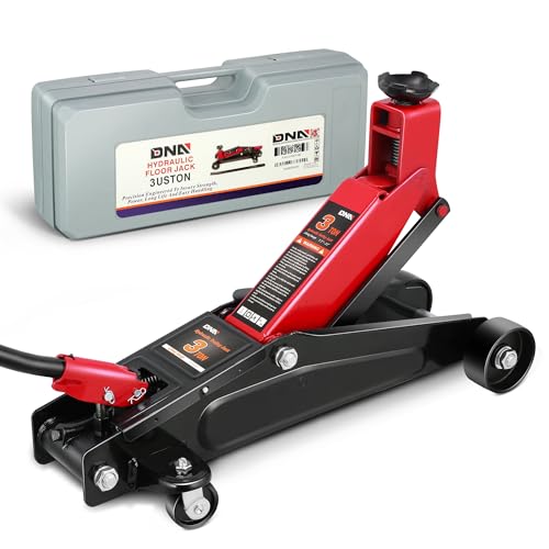 DNA Motoring 3 Ton Low Profile Floor Jack, 3 tons (6000 lbs) Capacity Fast Lift Hydraulic Trolley Service/Floor Jack, 7.7-21' Lifting Range, Red, TOOLS-00674-RD
