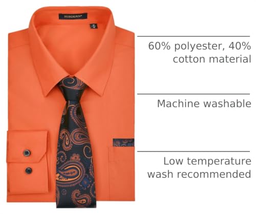 Image of HISDERN Mens Dress Shirt with Tie Pocket Square Set Classic Button Down Shirt Matching Tie Long Sleeve Shirts