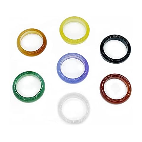 HUJUON 7Pcs Colorful Carnelian Band Ring Sets,Natural Agate Stone Knuckle Stackable Finger Ring,Gemstone Jade Midi Joint Rings for Women Men Couple (7Pcs Colorful) Cover