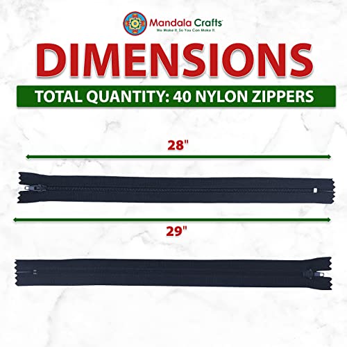 Image of Mandala Crafts 40 PCs Navy Blue Closed-End 28 Inch Nylon Zippers for Sewing