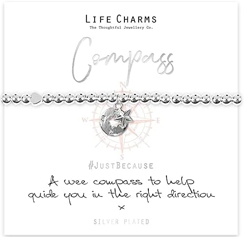 Life Charms A Wee Compass Bracelet, Silver, 5.5 inch