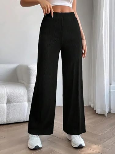 Image of KOTTY Womens Solid Pull ON Black Wash Casual Pants