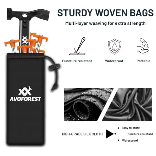 AVOFOREST Camping Hammer mit 10 PCS Zelt Heringe, Hammer aus Aluminium, Outdoor-campinghammer, Multifunktionaler Campinghamme für Zeltheringe mit Aufbewahrungstasche
