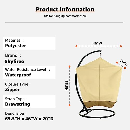 Skyfiree Hammock Chair Cover Hanging Egg Chair Swing Cover Waterproof Outdoor Hanging Hammock Chair Cover 420D Oxford Fabric Egg Swing Cover With Zipper 19X62 Inch #TOP1