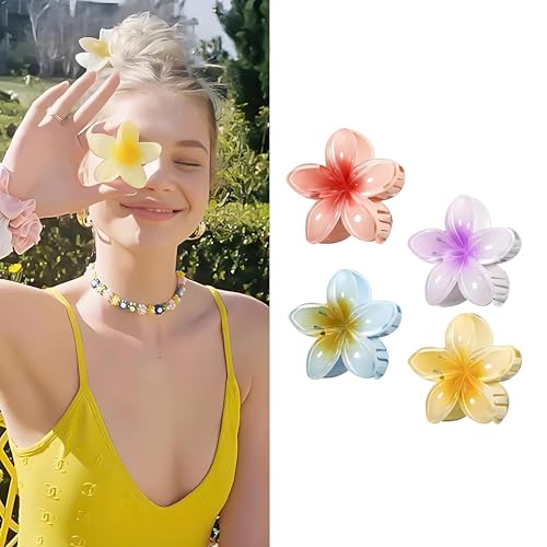 Frogetu 4 Stück Blumen Haarschmuck,Hawaii Haarspange,Haarklammern mit Plumeria-Blumen-Motiv, Acryl,Blumen Haarspangen für Frauen Dick/Dünn Haar,Hawaii Haarklammer,Haarklammern Blumen,Rutschfest Schön