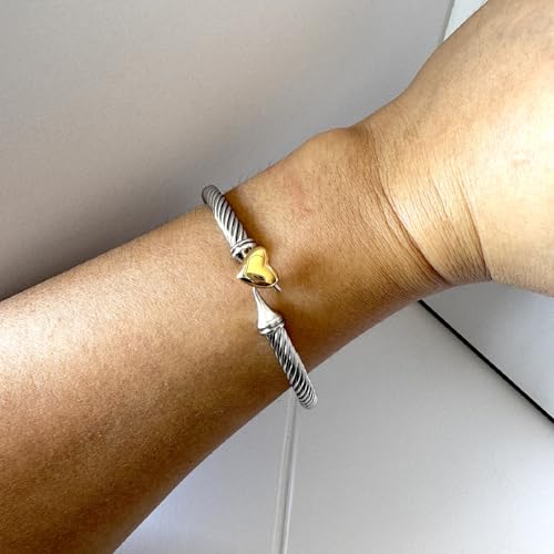 Adjustable Twist Stainless Steel Cable Wire 14K Gold Plated Love Heart Charm Bracelets Friendship Open Bangle Wrist Cuff for Women Men2