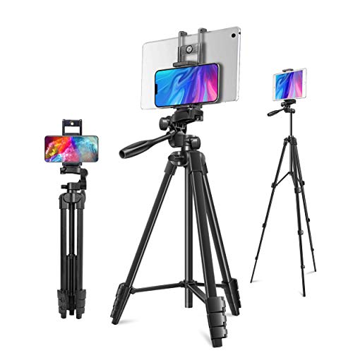 Phone Tripod, 60'' Camera Tripod 2 in 1 Lightweight Travel Tripod Stand for iPhone ipad Universal Smartphone Tablet Camera GoPro with Carrying Bag & Bluetooth Remote