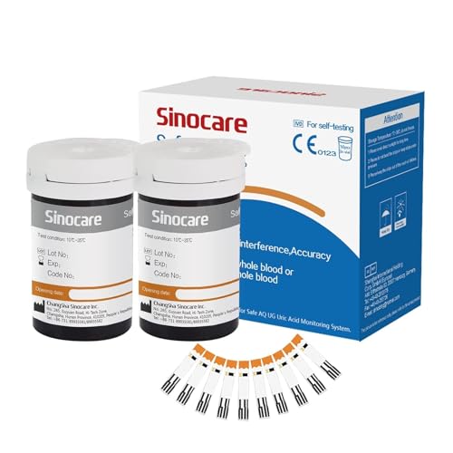 Sinocare Tiras Prueba para Ácido Úrico, 50 x Tiras Reactivas, Solo para Safe AQ UG Ácido Úrico