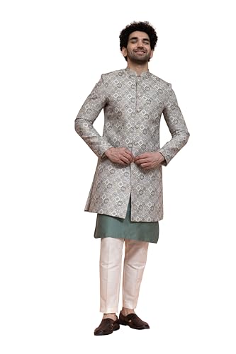 Kurta Sherwani pour homme en jacquard blanc cassé taille M, ensemble traditionnel KISAH élégant