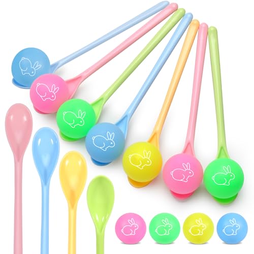 Lonfliness 24 Pack Games Spoon Relay Race Toy Set Easter Rabbit Ball and Spoon Race Game for Friends Family Reunion Indoor Outdoor Lawn Activities Carnival for Summer Holiday Party Supplies Favors