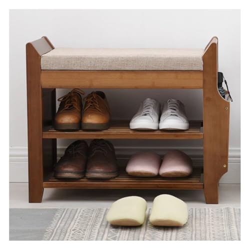 Banco de Almacenamiento de Madera rústica marrón con cajones de Asiento y Zapatero de 2 Niveles Que soporta hasta 80 kg, Mueble de Entrada para Pasillo, Dormitorio, Sala de Estar,