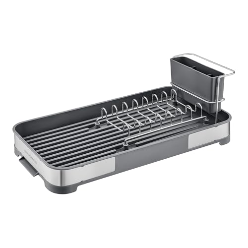 SONGMICS Abtropfgestell klein, Geschirr-Abtropfgestell für Spüle, Abtropfständer, Abtropfgitter Edelstahl, Abtropfschale, Besteckhalter, Tassenhalter rostfrei, für Geschirr, silbern-grau KCS034G01