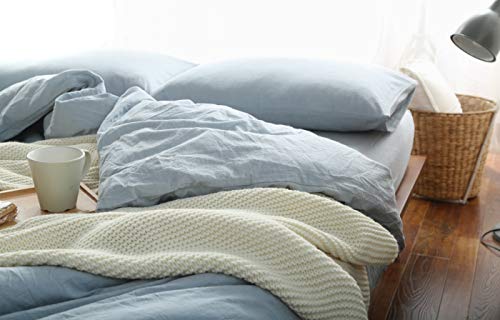 Image of F.Y.Dreams 100% Washed Cotton Duvet Cover for Weighted Blanket 48x72 inches with 16 Ties, Zipper on Long Side /Light Blue /Just Duvet Cover