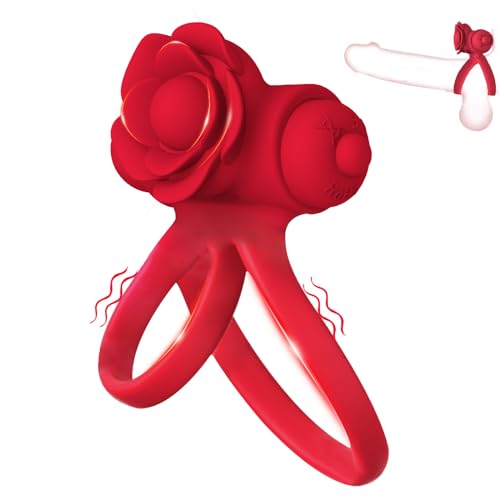 COREXPOWER Vibrating Cock Ring with Rose Clitoral Stimulator Couples Sex Toys Vibrating Cock Ring Penis Ring Male masterburters Rose virbrater