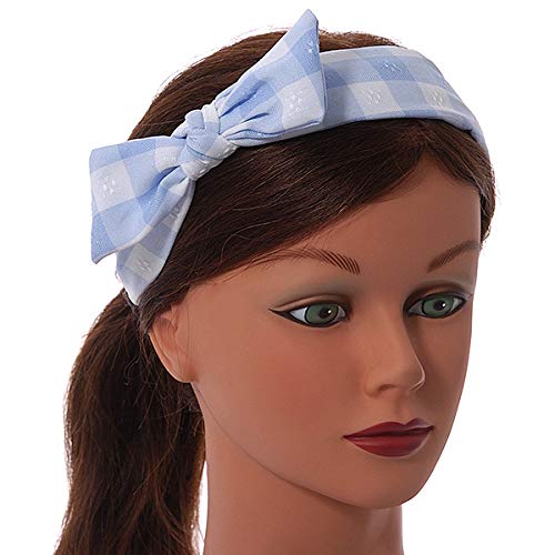 Light Blue/White Checked Fabric Bow Alice/Hair Band/HeadBand, white / ivory, light blue - Image 3