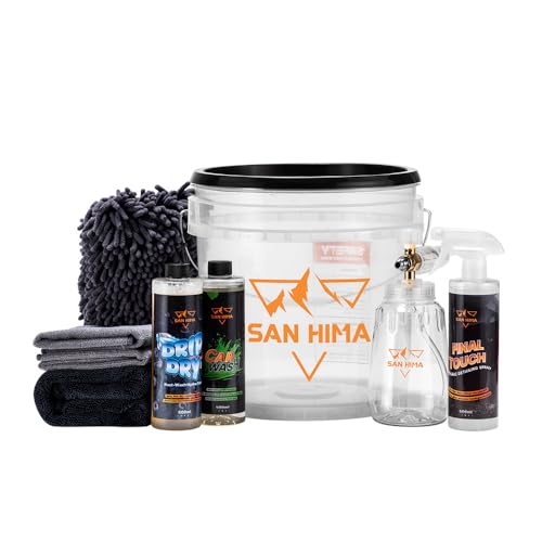 San Hima 10PCS Car Cleaning Kit, Interior Exterior Detailing Kit Car Wash Kit with Wash Care Polish Bucket