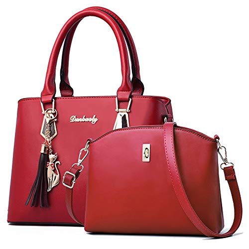 Preisvergleich Produktbild ChenTeShangMao Handtasche - Damen-Rucksack, Mutter-Beutel, Motorrad-Beutel, PU-Material, Querschnitt-Platz, 2 Taschen, Massiv Schwarz / Rot / Rosa, 37 * 13 * 30CM Mode-Geldbörse (Color : Red)